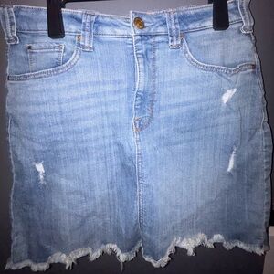 Seven7 Blue Distressed Jean skirt with Faded Wash